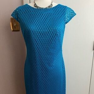 Kasper Blue Lace Overlay Dress Sz 4 | Elegant Career, Cocktail, Church & Party